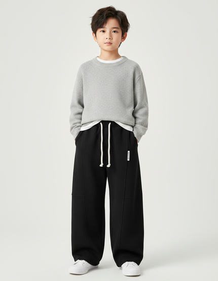 Pantalon Chinois Noir Ample Sport Coton Garçon - Molleton