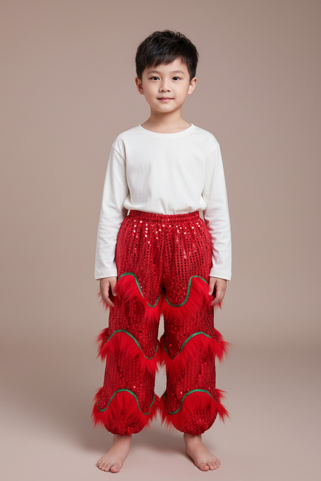 Pantalon Chinois Rouge Pailleté Franges Enfant Danse - Polyester
