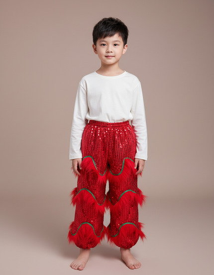 Pantalon Chinois Rouge Pailleté Franges Enfant Danse - Polyester