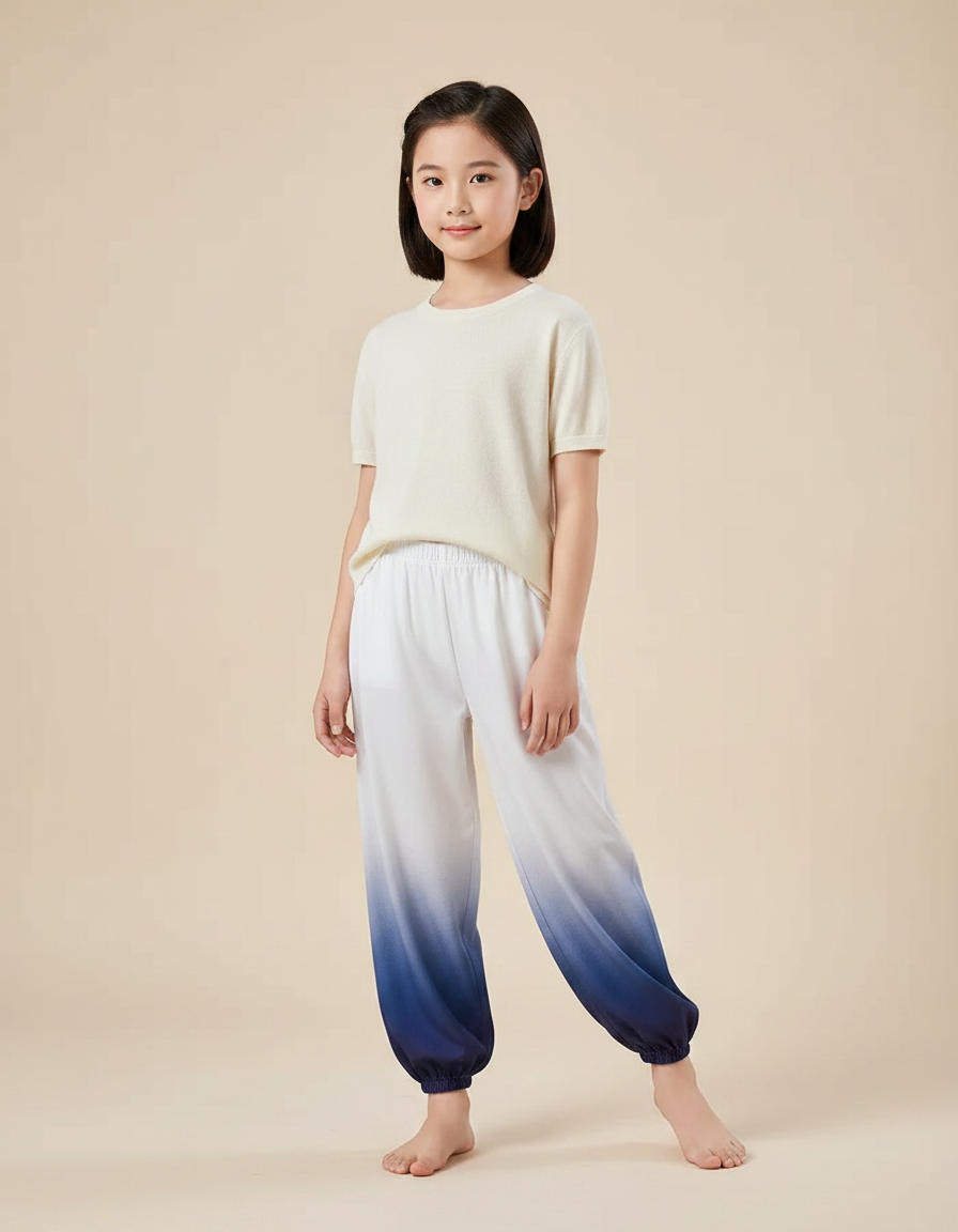 Pantalon Chinois Dégradé Bleu Ample Fluide Enfant - Viscose