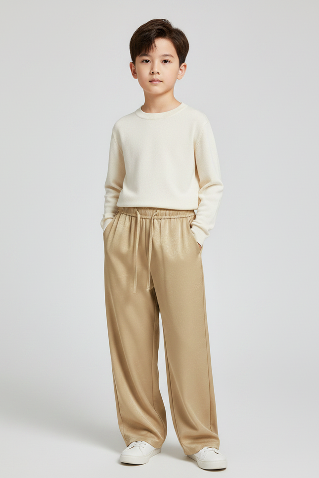 Pantalon Chinois Doré Satiné Ample Fluide Décontracté Enfant