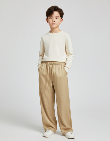 Pantalon Chinois Doré Satiné Ample Fluide Décontracté Enfant