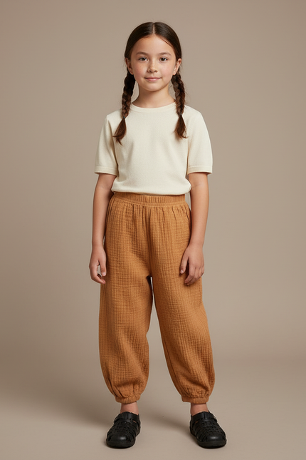Pantalon Chinois Marron Coton Texturé Ample Enfant