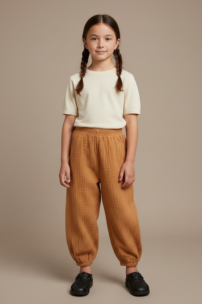 Pantalon Chinois Marron Coton Texturé Ample Enfant