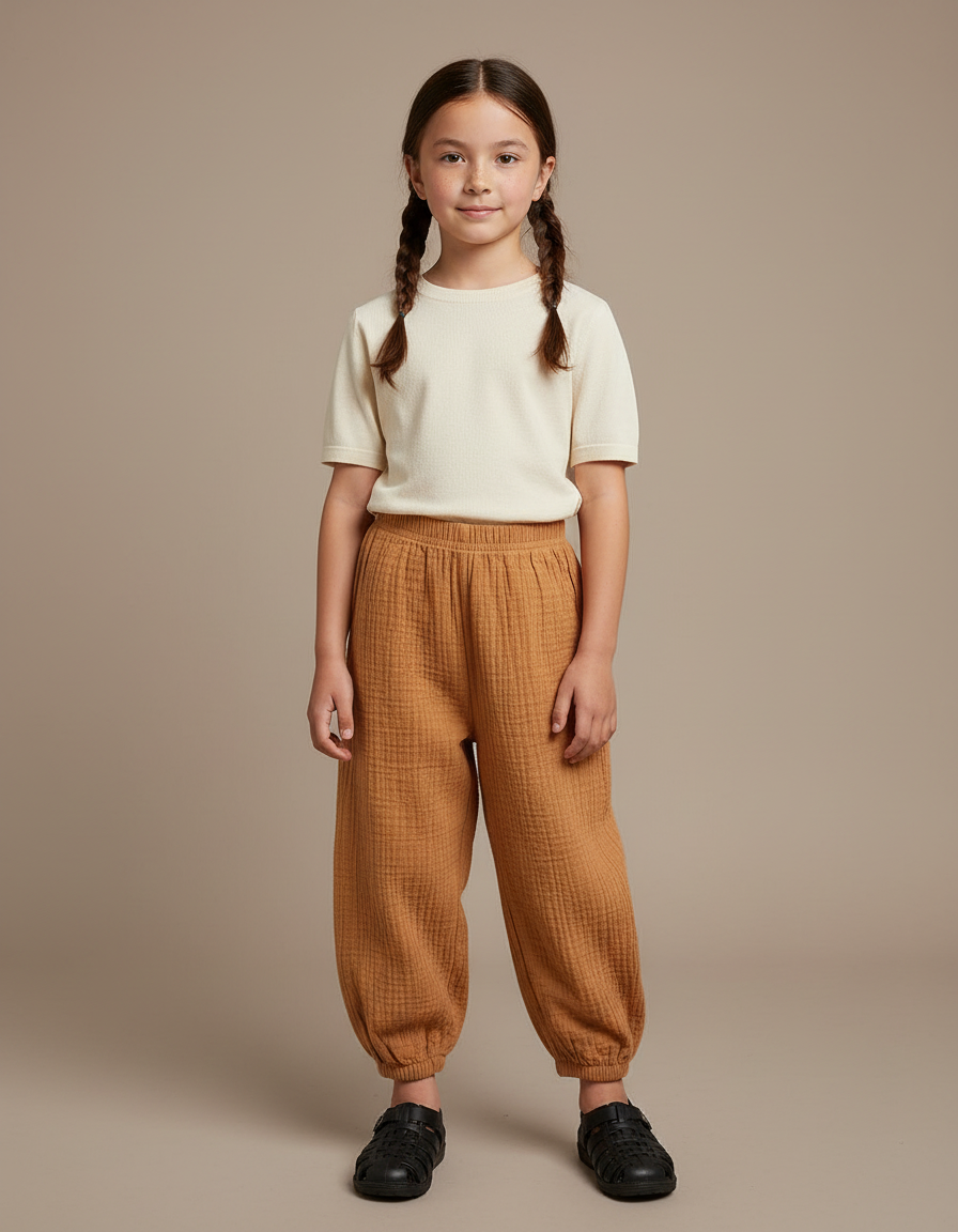 Pantalon Chinois Marron Coton Texturé Ample Enfant