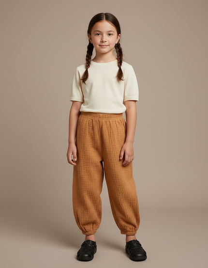 Pantalon Chinois Marron Coton Texturé Ample Enfant
