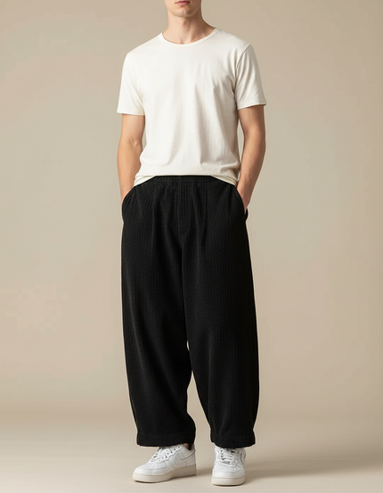 Pantalon Chinois Côtelé Noir Ample Décontracté Homme - Cordé
