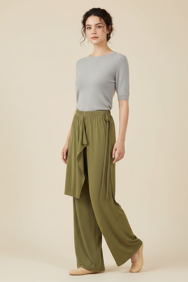Pantalon Chinois Vert Fluide Ample Moderne Danse - Viscose