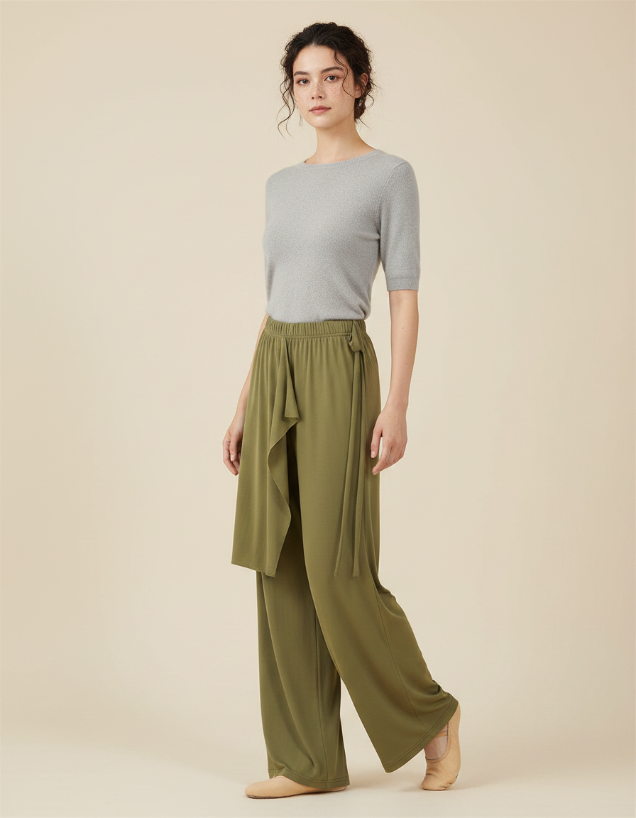 Pantalon Chinois Vert Fluide Ample Moderne Danse - Viscose
