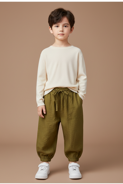 Pantalon Chinois Kaki Ample Lin Garçon Décontracté