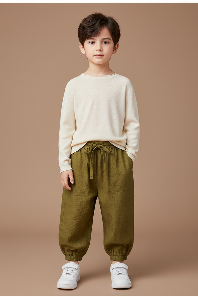 Pantalon Chinois Kaki Ample Lin Garçon Décontracté