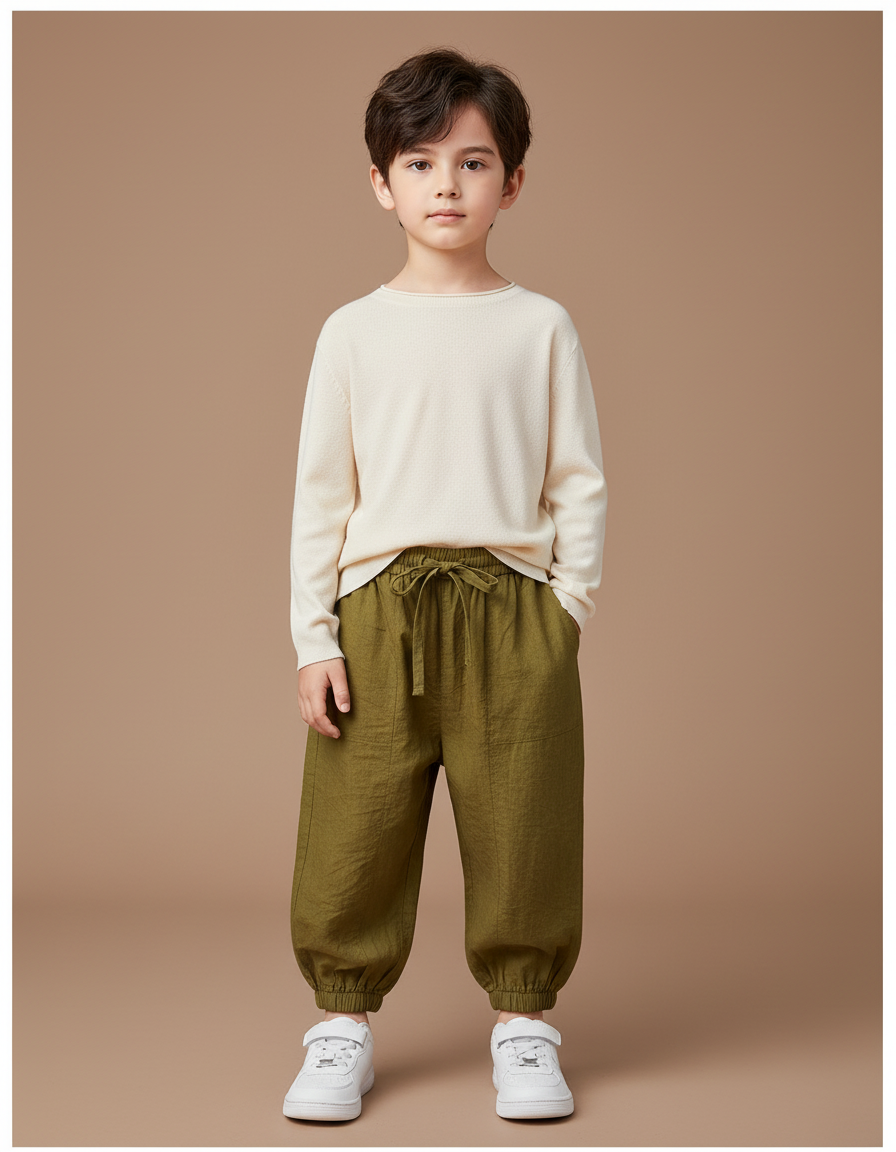 Pantalon Chinois Kaki Ample Lin Garçon Décontracté