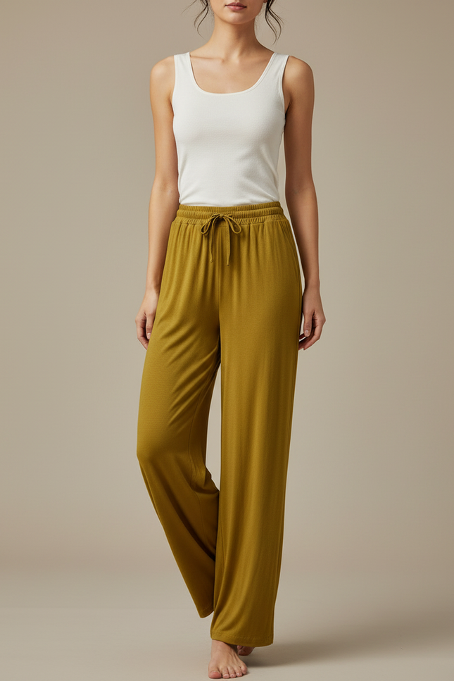 Pantalon Chinois Kaki Fluide Ample Élégant Femme - Viscose