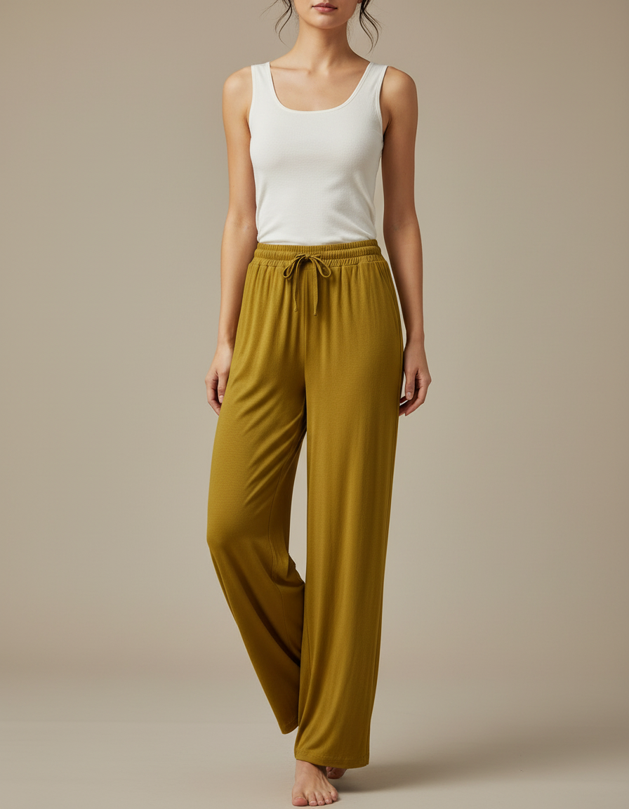 Pantalon Chinois Kaki Fluide Ample Élégant Femme - Viscose