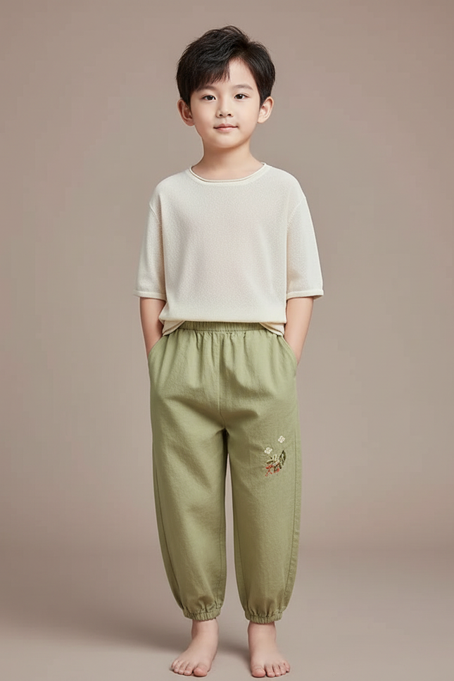 Pantalon Chinois Garçon Sarouel Coton - Vert