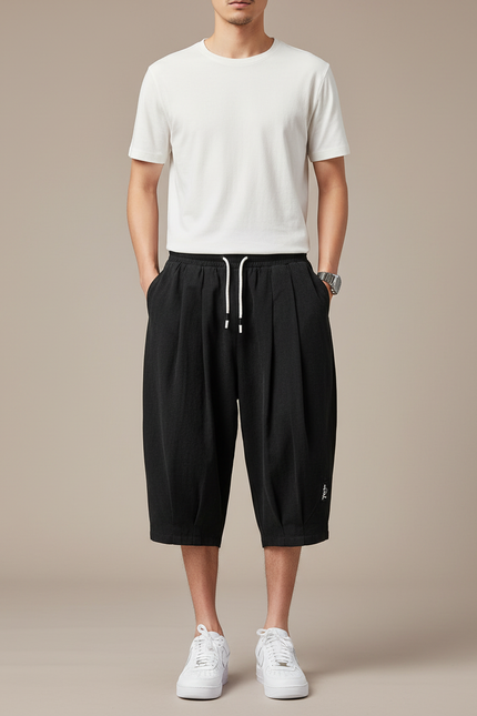 Pantalon Chinois Noir Ample Coton Décontracté Homme