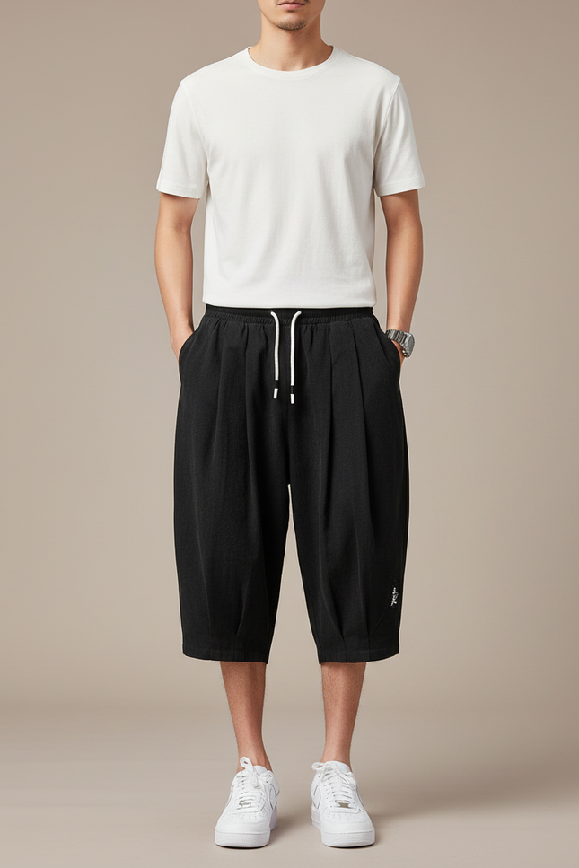 Pantalon Chinois Noir Ample Coton Décontracté Homme