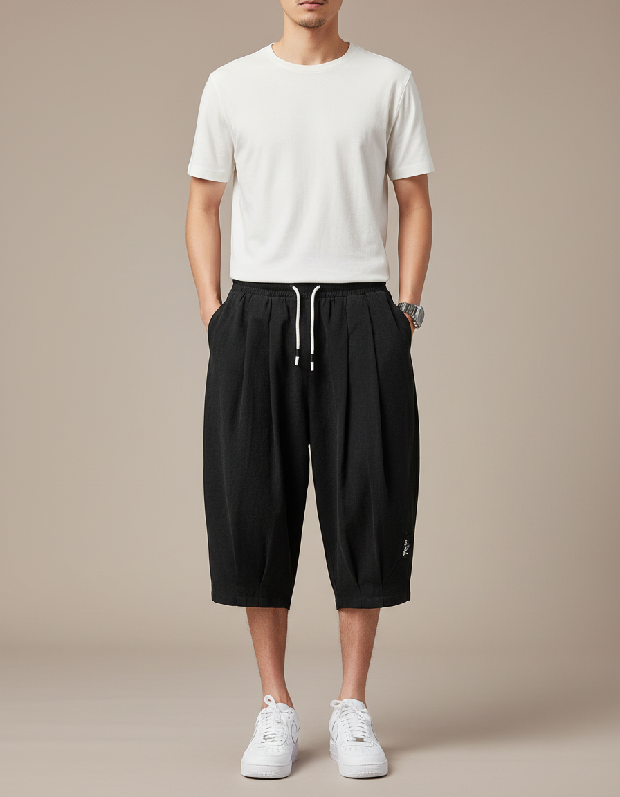 Pantalon Chinois Noir Ample Coton Décontracté Homme