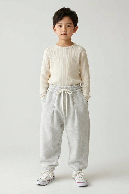 Pantalon Chinois Gris Clair Ample Décontracté Enfant - Molleton