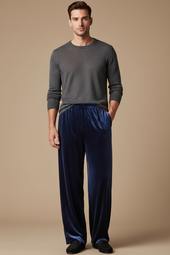 Pantalon Chinois Velours Bleu Ample Décontracté Homme - Marine