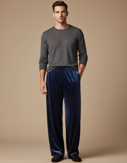 Pantalon Chinois Velours Bleu Ample Décontracté Homme - Marine