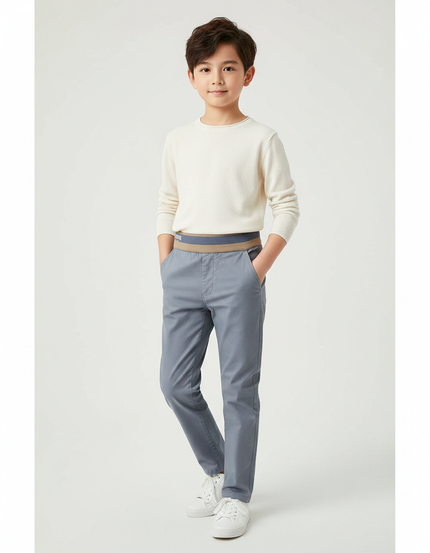 Pantalon Chinois Gris Décontracté Élastique Coupe Droite Garçon - Coton
