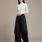 Pantalon Chinois Noir Ample Motifs Dragon Hanfu - Polyester