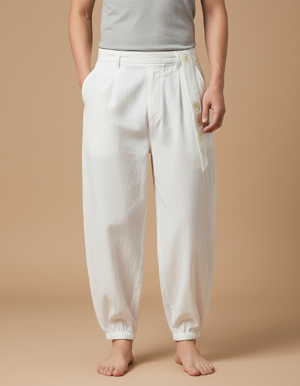 Pantalon Chinois Blanc Coton Ample Brodé Homme