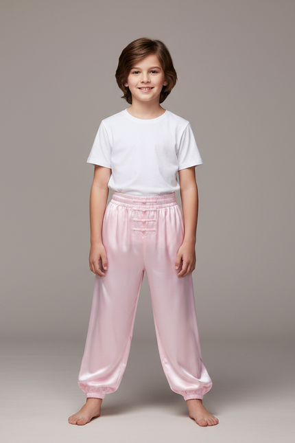 Pantalon Chinois Rose Satin Fluide Ample Enfant