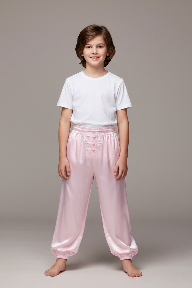 Pantalon Chinois Rose Satin Fluide Ample Enfant