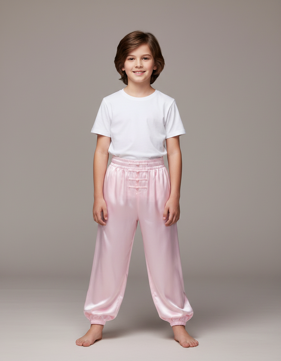 Pantalon Chinois Rose Satin Fluide Ample Enfant