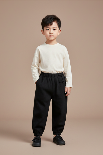 Pantalon Chinois Noir Ample Élastique Confortable Enfant - Molleton