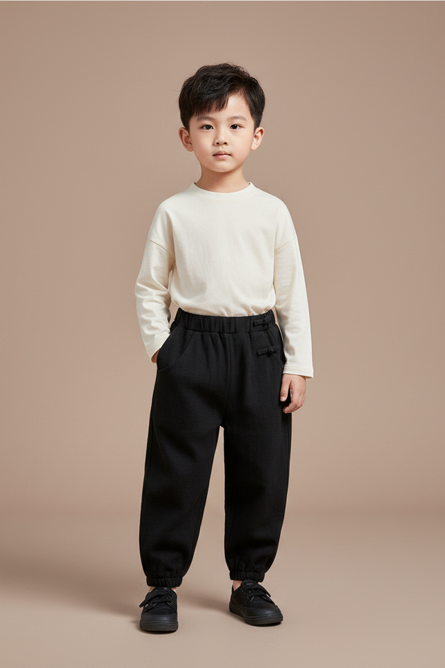 Pantalon Chinois Noir Ample Élastique Confortable Enfant - Molleton