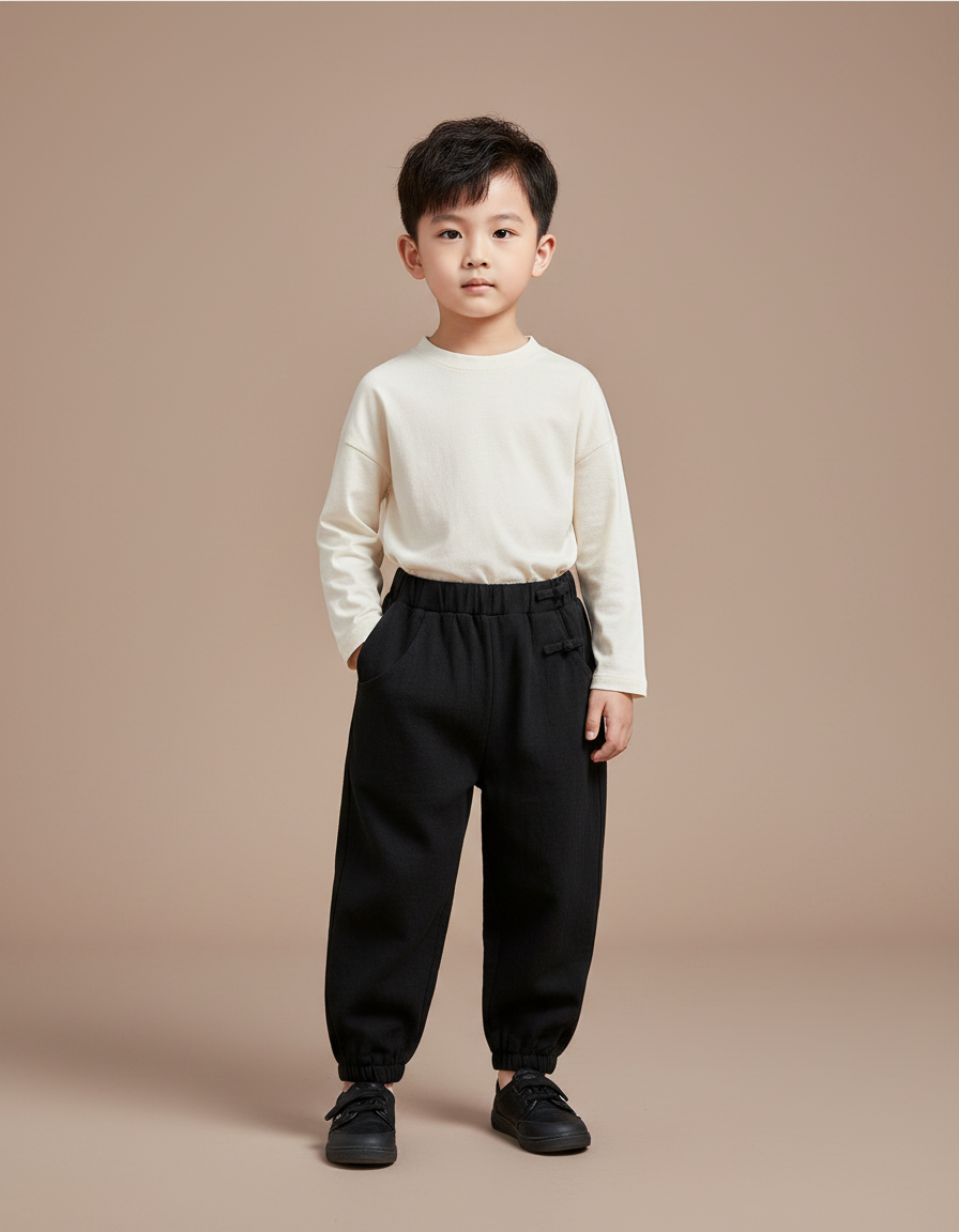Pantalon Chinois Noir Ample Élastique Confortable Enfant - Molleton