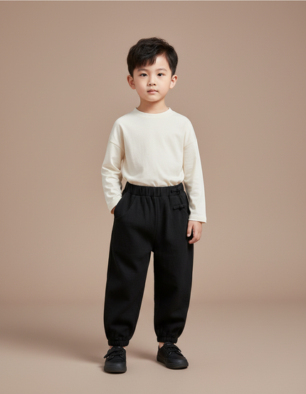 Pantalon Chinois Noir Ample Élastique Confortable Enfant - Molleton