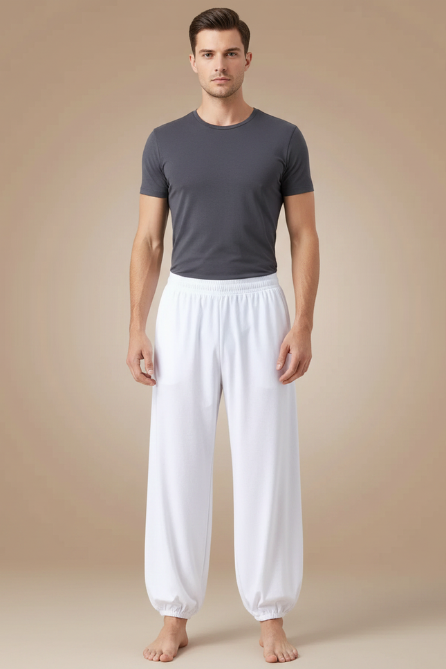 Pantalon Chinois Blanc Ample Fluide Élastiqué Homme - Viscose