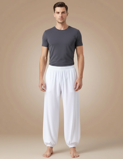 Pantalon Chinois Blanc Ample Fluide Élastiqué Homme - Viscose
