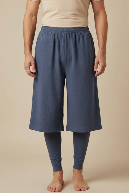 Pantalon Chinois Ample Coton Lin Moine Bleu