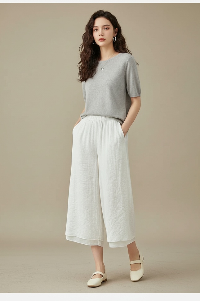 Pantalon Chinois Blanc Ample Fluide Coton Lin