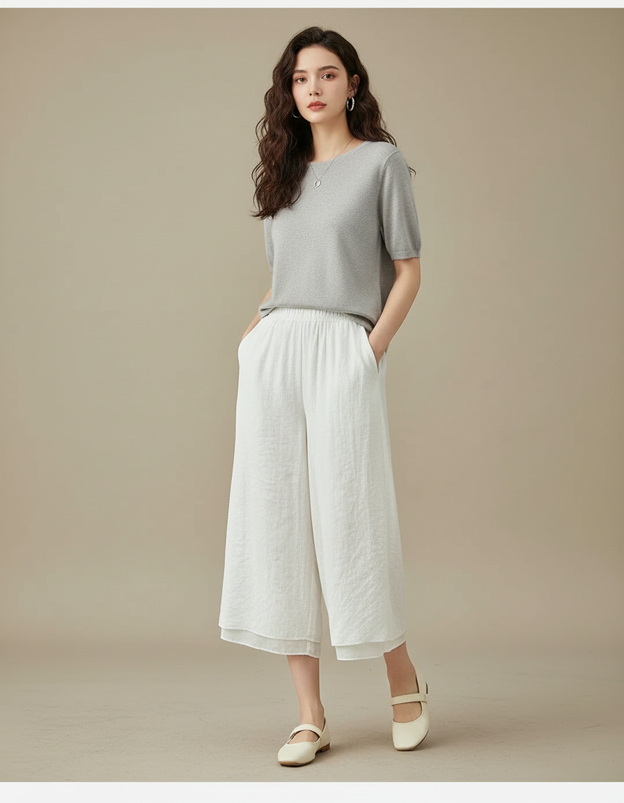 Pantalon Chinois Blanc Ample Fluide Coton Lin
