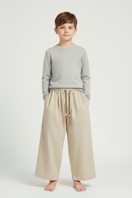 Pantalon Chinois Beige Ample Garçon Décontracté Coton
