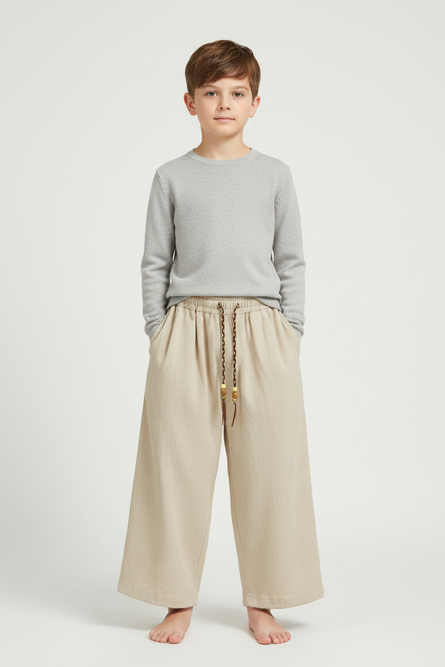 Pantalon Chinois Beige Ample Garçon Décontracté Coton