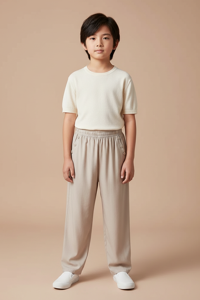 Pantalon Chinois Beige Ample Décontracté Enfant Coton - Viscose