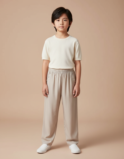 Pantalon Chinois Beige Ample Décontracté Enfant Coton - Viscose