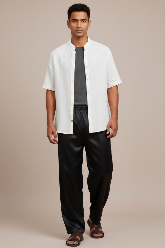 Pantalon Chinois Noir Satiné Ample Homme Élégant
