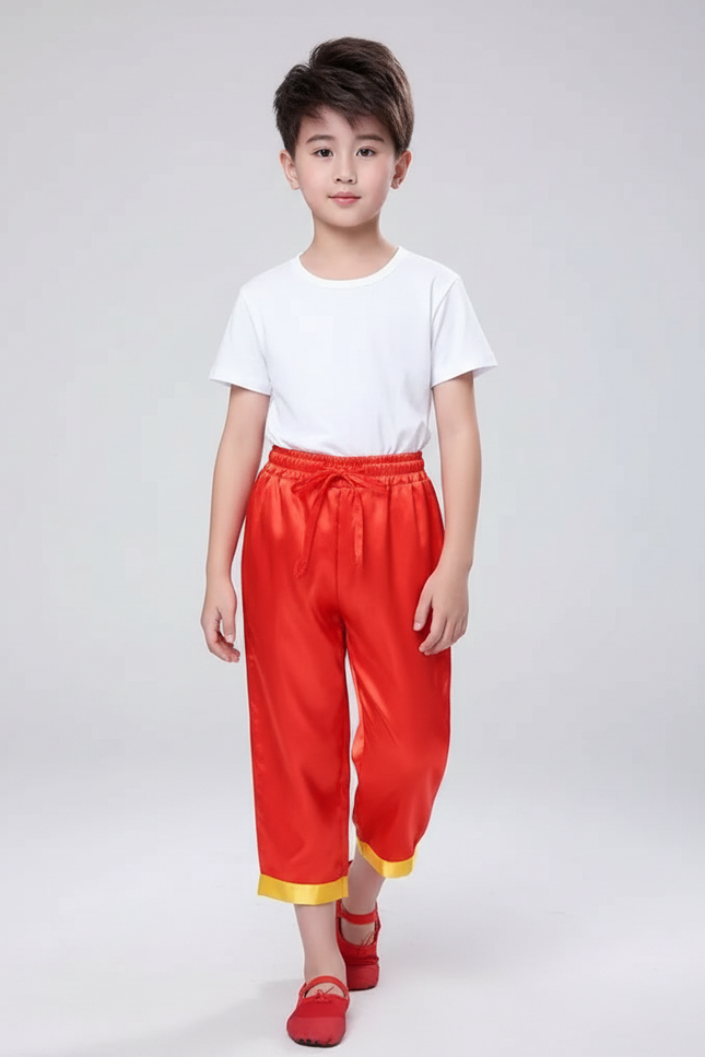 Pantalon Chinois Rouge Satiné Ample Traditionnel Enfant