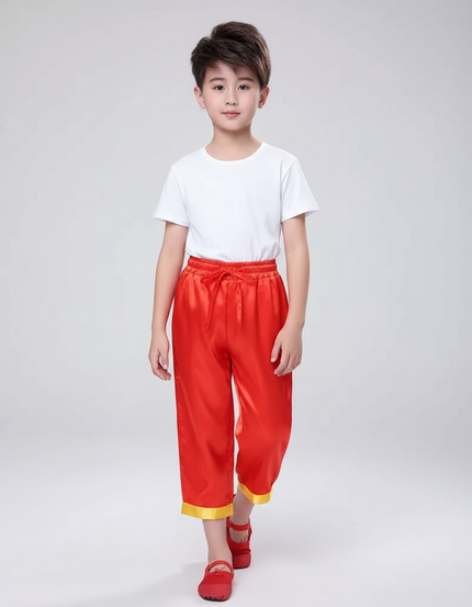 Pantalon Chinois Rouge Satiné Ample Traditionnel Enfant