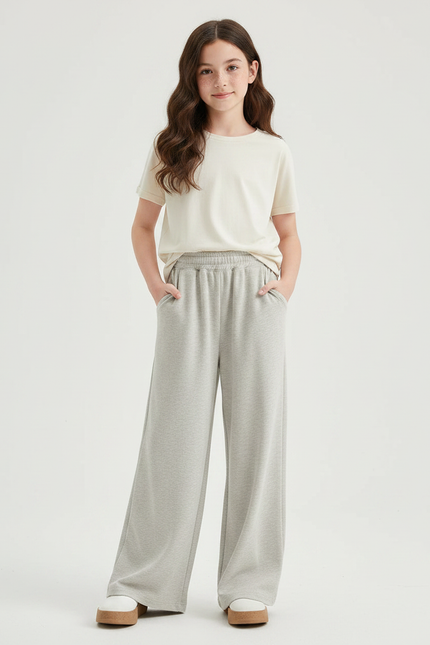 Pantalon Chinois Gris Ample Coton Sport Fille - Molleton