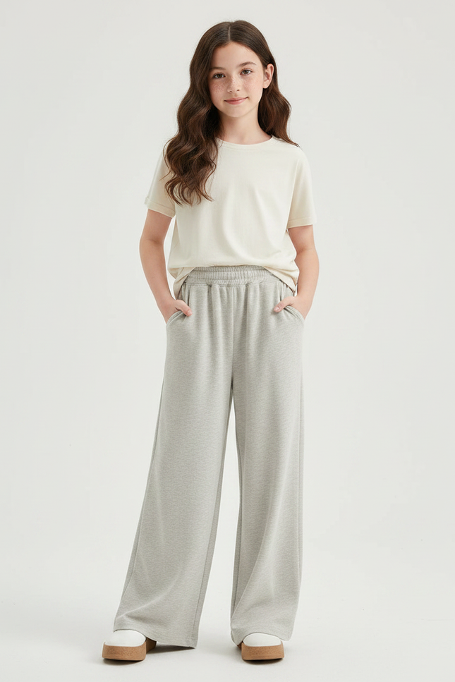 Pantalon Chinois Gris Ample Coton Sport Fille - Molleton