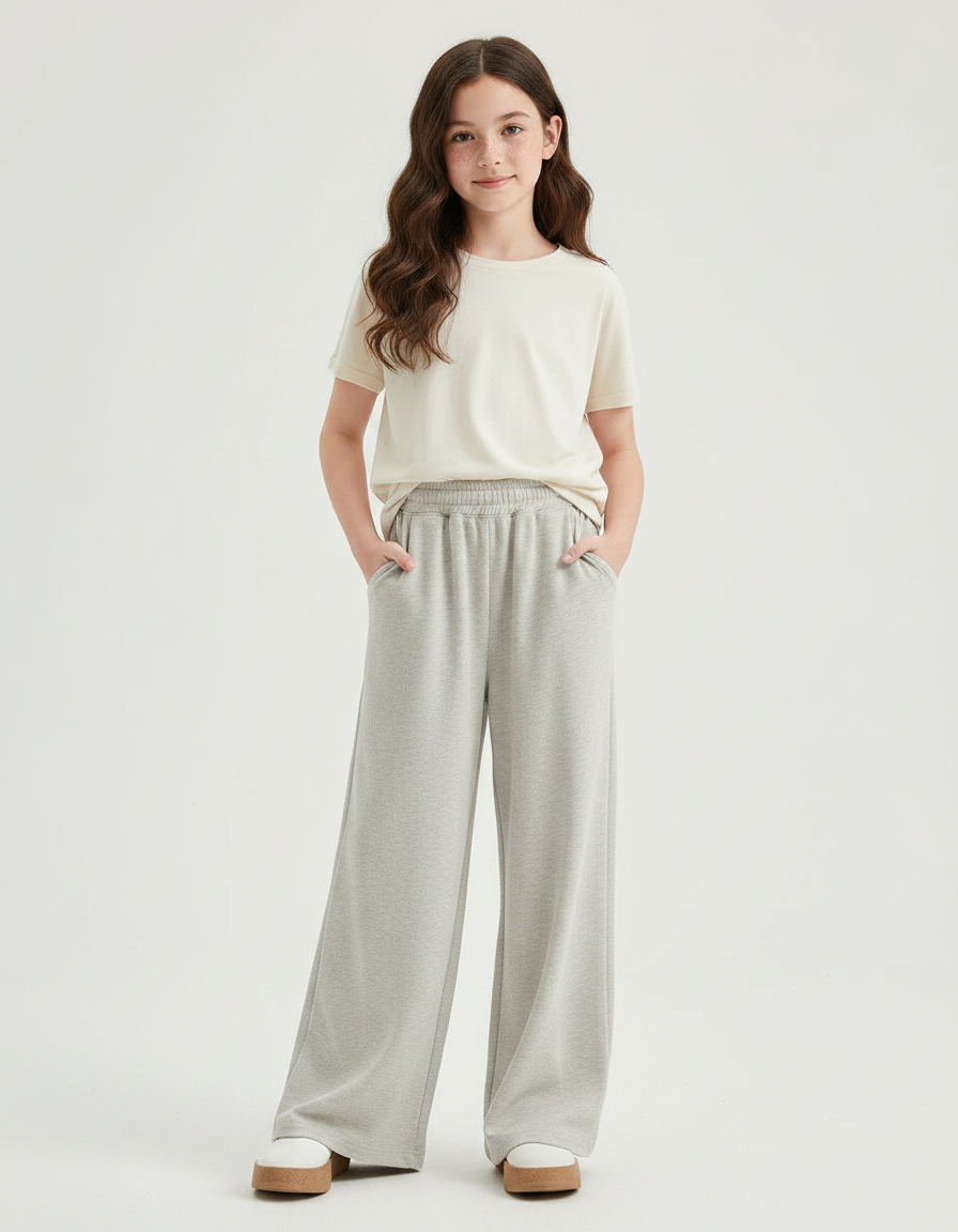 Pantalon Chinois Gris Ample Coton Sport Fille - Molleton